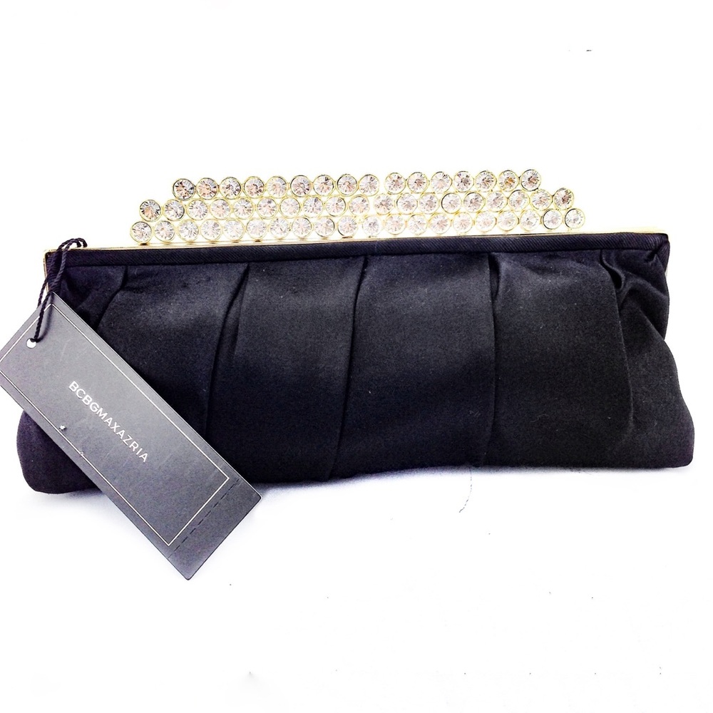 BCBG CLUTCH PURSE HANDBAG BLACK FAUX DIAMOND GOLD